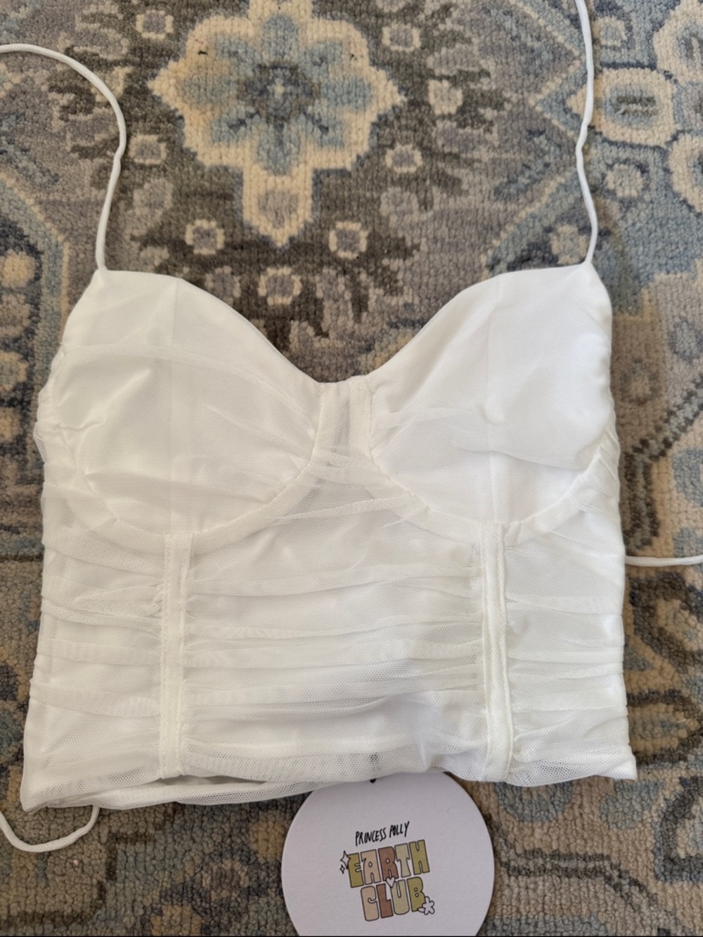 Princess Polly White Mesh Ruched Bustier Crop
